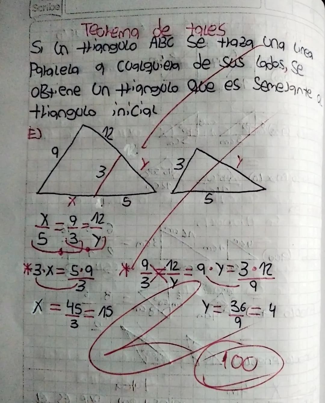 Teorema de tales
Si in Hiangulo ABC Se traza una linea
Paralela a Cualquiera de sus lados, Se
Obtiene un Higngulo que es! Semejante o
triang