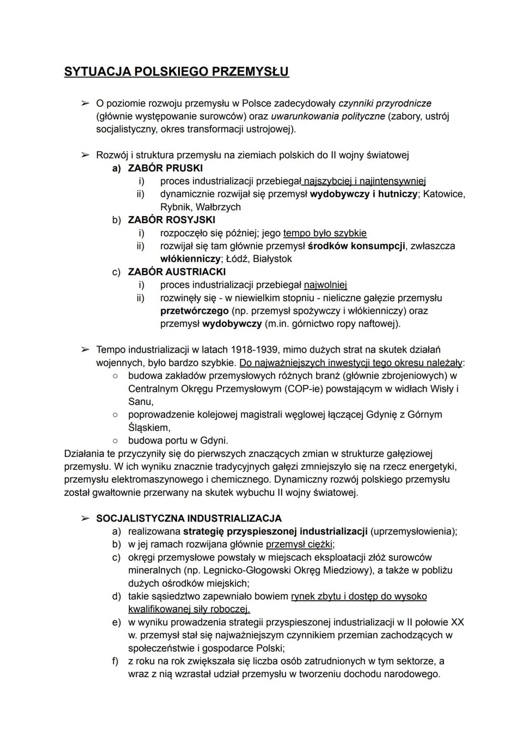# SYTUACJA POLSKIEGO PRZEMYSŁU

➤ O poziomie rozwoju przemysłu w Polsce zadecydowały czynniki przyrodnicze
(głównie występowanie surowców) o