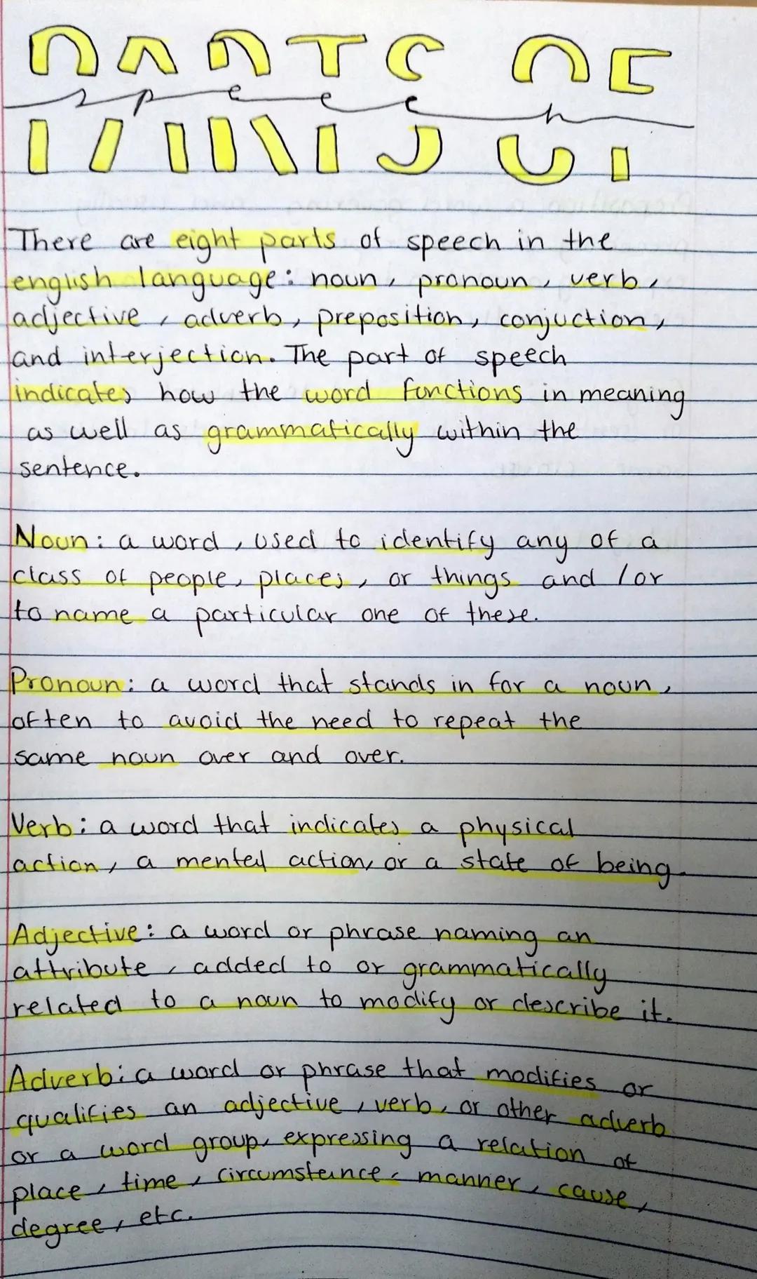 # NANTC Ɔn

There are eight parts of speech in the
english language: noun, pronoun, verb,
adjective, adverb, preposition, conjuction,
and in