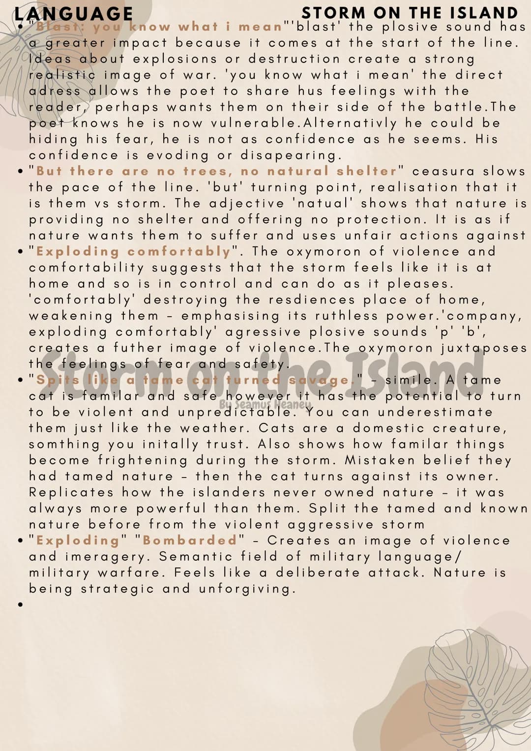 # SUMMARY
STORM ON THE ISLAND
- The speaker describes a storm attacking the island he lives
on. The locals thought they were prepared but as
