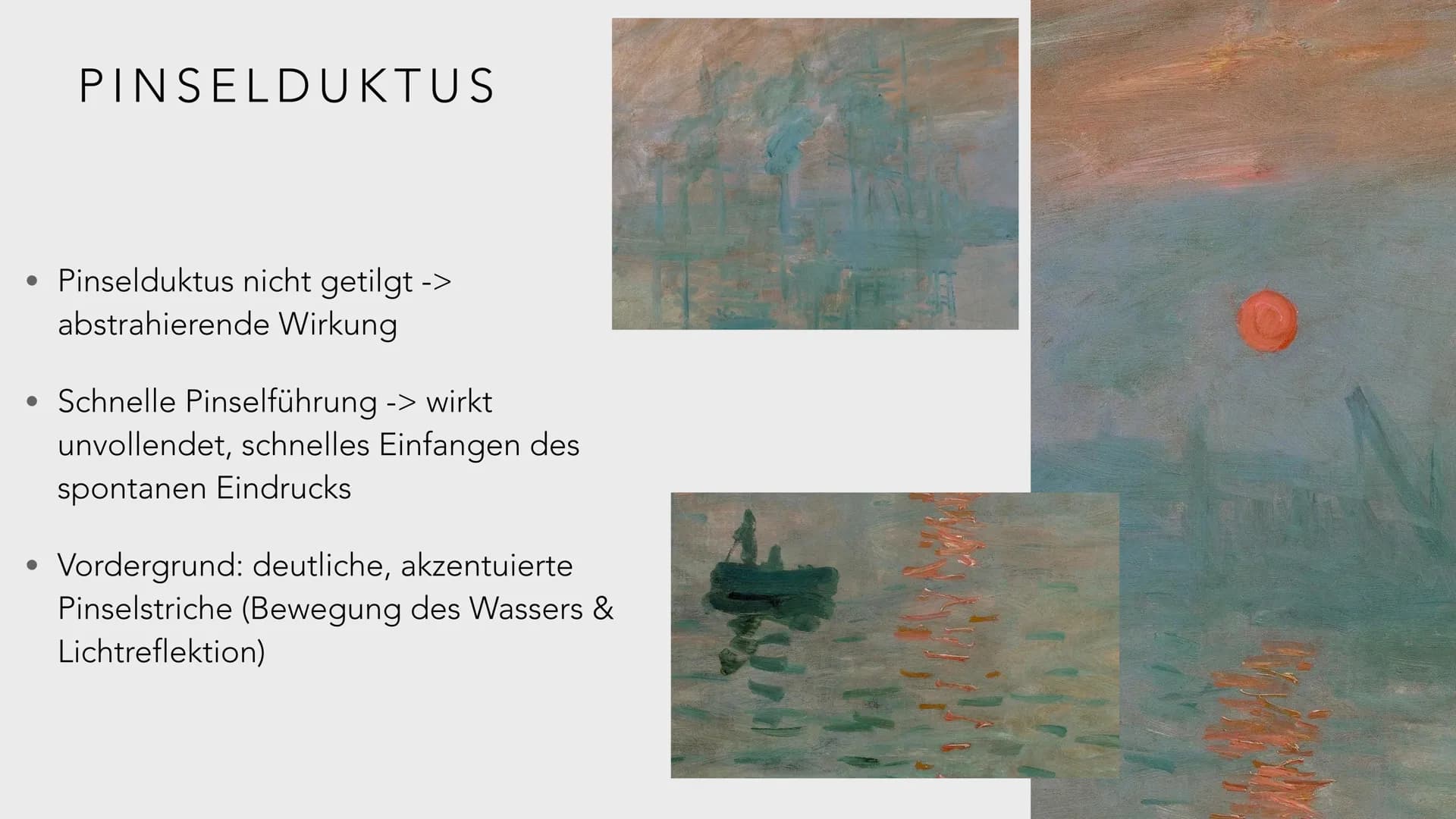 CLAUDE MONET: IMPRESSION, SOLEIL LEVANT # GLIEDERUNG

*   Oscar Claude Monet

*   Impressionismus

*   Bildanalyse

*   Weitere Werke

*   Q