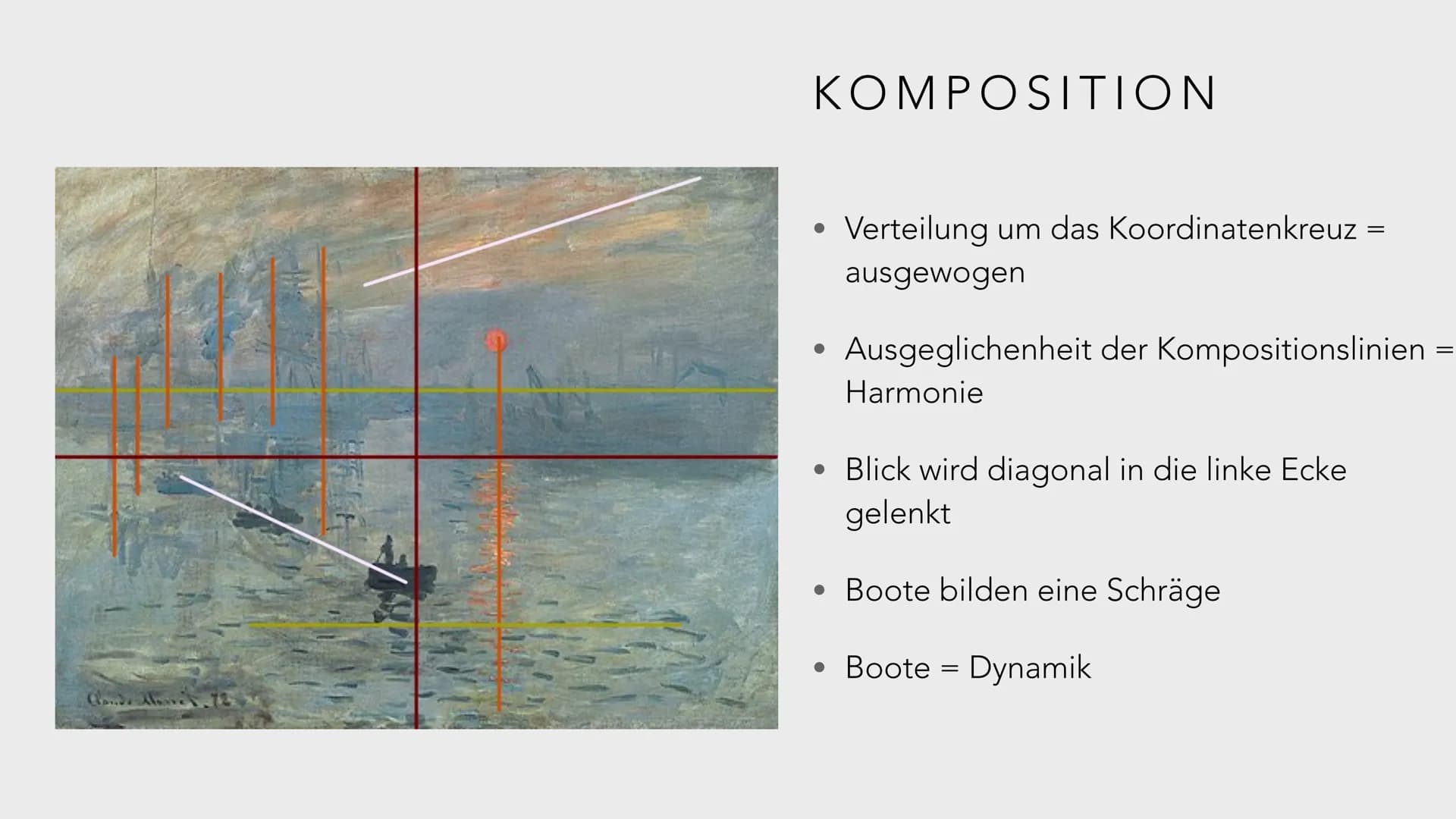 CLAUDE MONET: IMPRESSION, SOLEIL LEVANT # GLIEDERUNG

*   Oscar Claude Monet

*   Impressionismus

*   Bildanalyse

*   Weitere Werke

*   Q