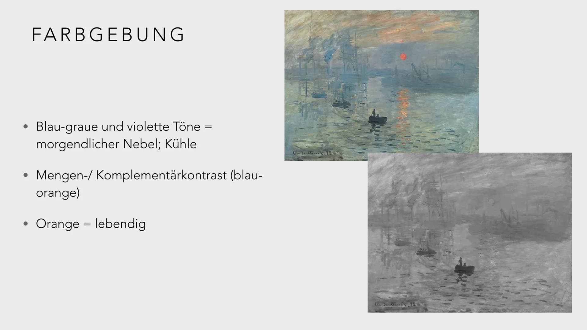 CLAUDE MONET: IMPRESSION, SOLEIL LEVANT # GLIEDERUNG

*   Oscar Claude Monet

*   Impressionismus

*   Bildanalyse

*   Weitere Werke

*   Q