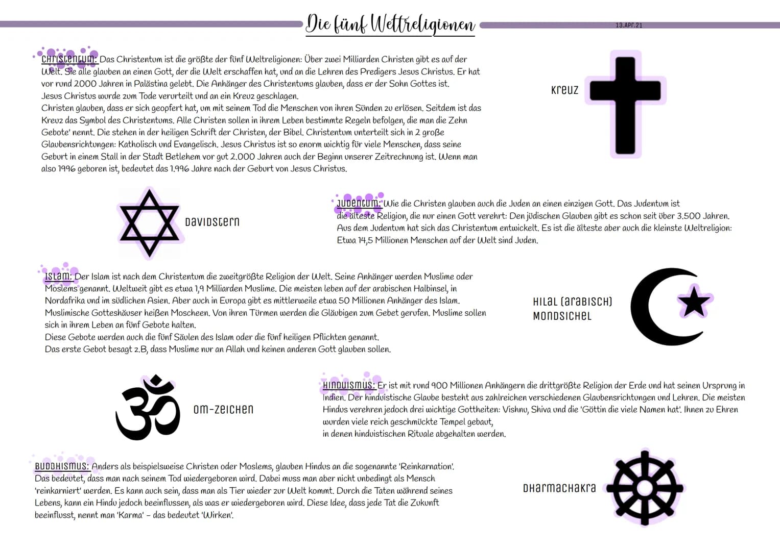 # Die fünf Wettreligionen

Christentum: Das Christentum ist die größte der fünf Weltreligionen: Über zwei Milliarden Christen gibt es auf de