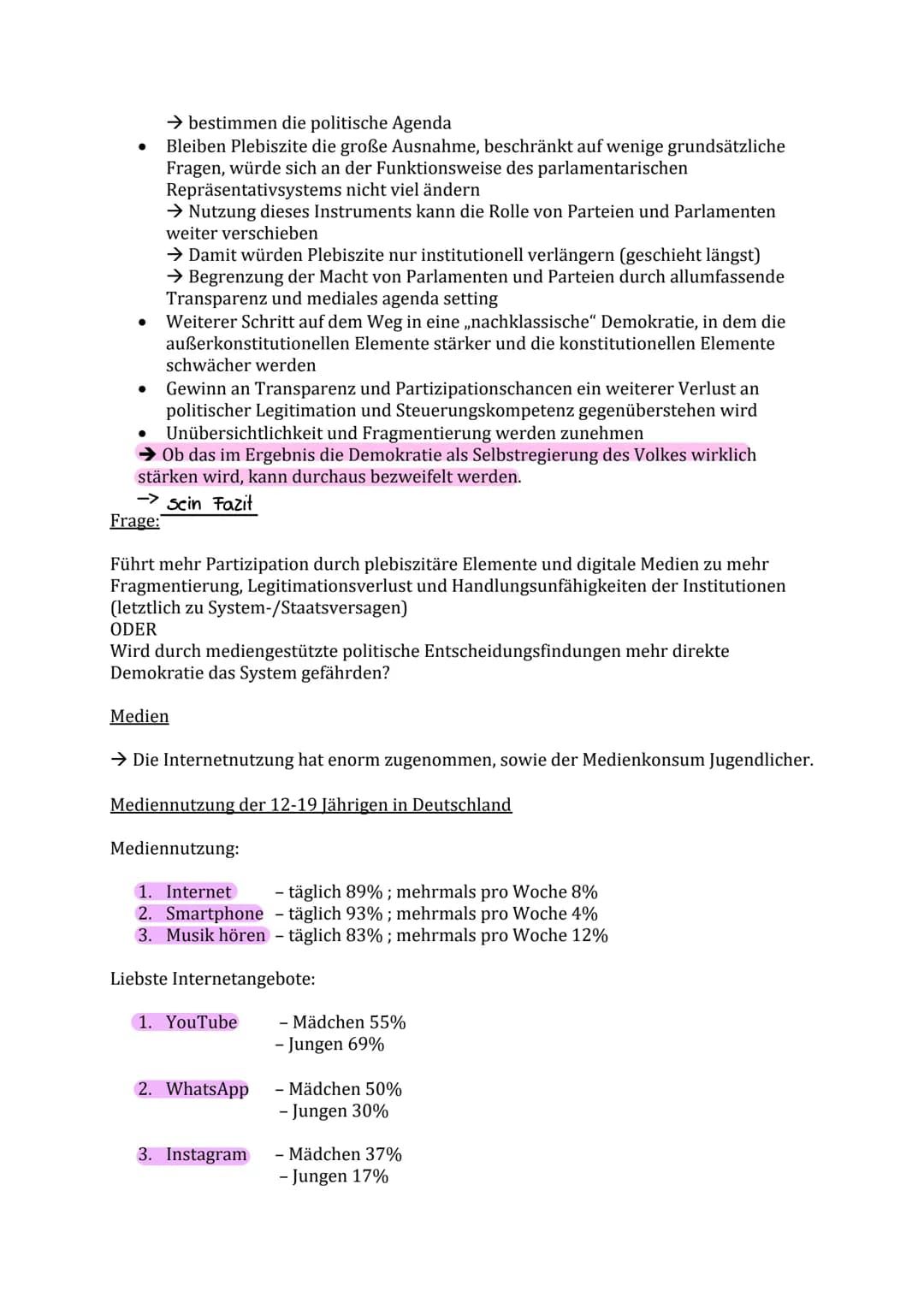 # Politik Klausur Nr. 2 Lernzettel

Funktionen von Partizipation:

Artikulation

*   Erhalten die Bürger die Möglichkeit, ihre Interessen öf
