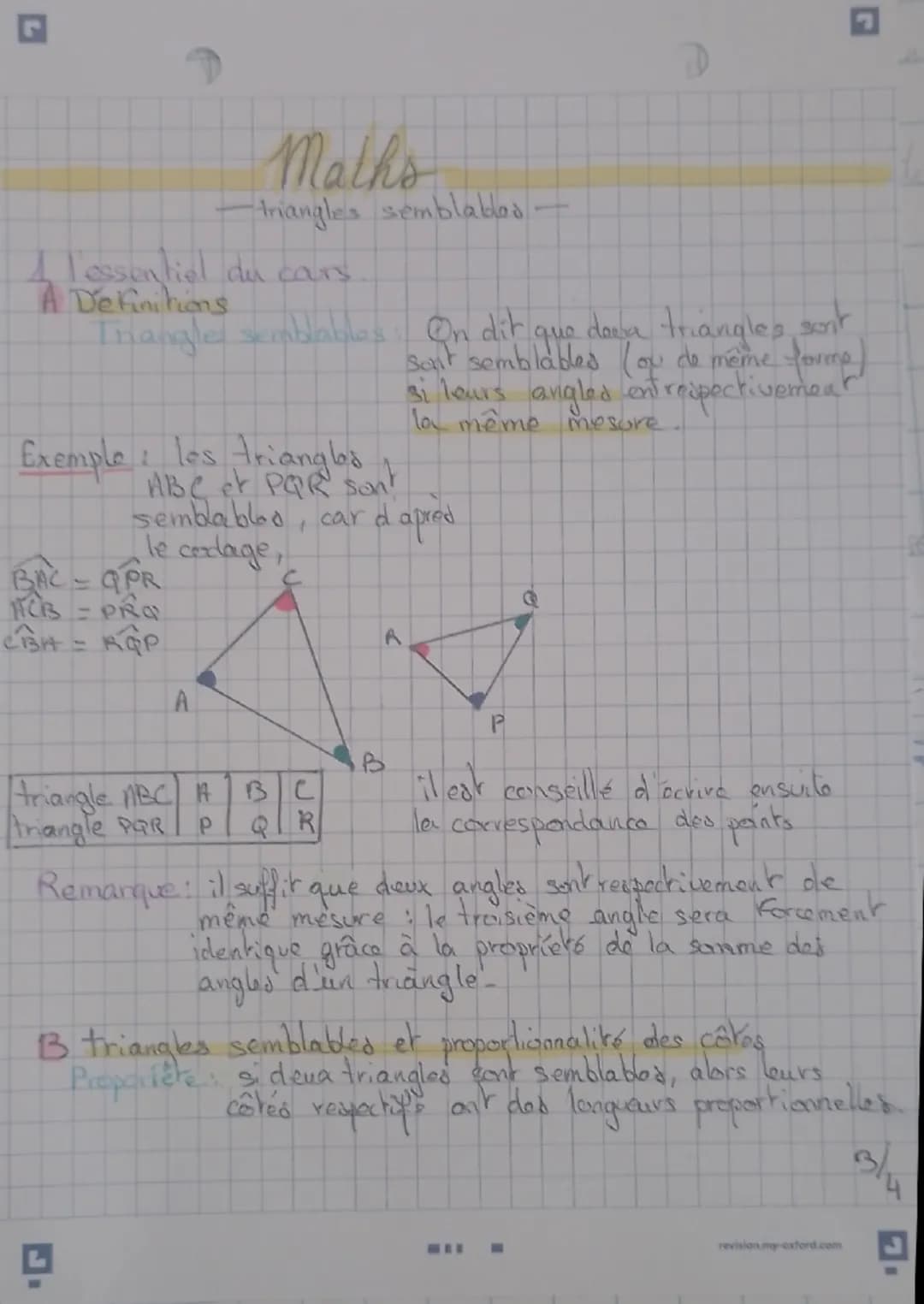 # Maths
- triangles égaux.

L'essentiel du cours.
Définitions
Trungle agawa: On dit que deux trangles sont égaux
:) si leurs 3 côtés cit
(is