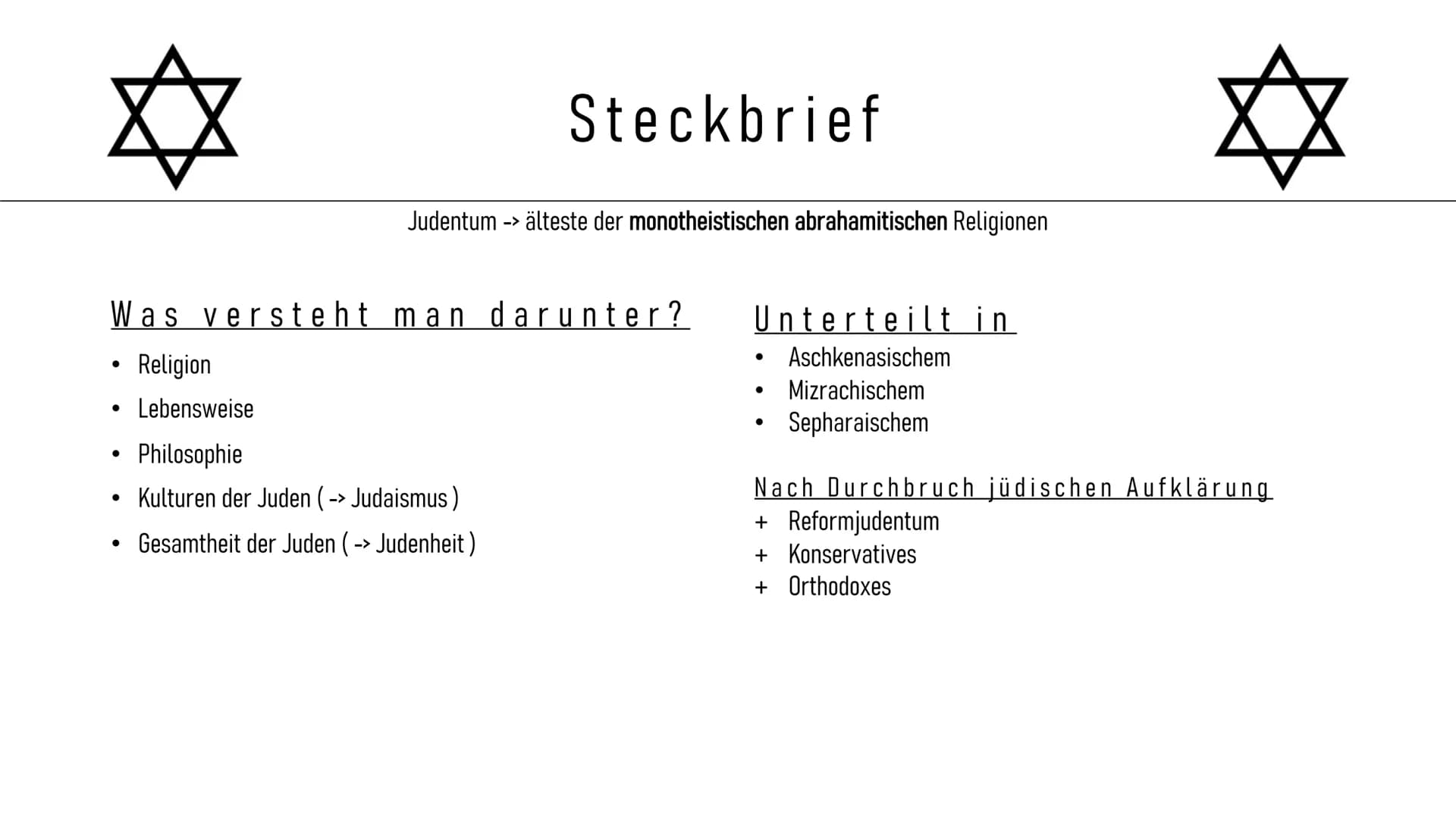 Inhalt

• Steckbrief
• Entstehung
• Geschichte
• Alltag
• Feiertage
• Erkennungszeichen
• Synagoge und Tora
• Vergleich zwischen Israel und 