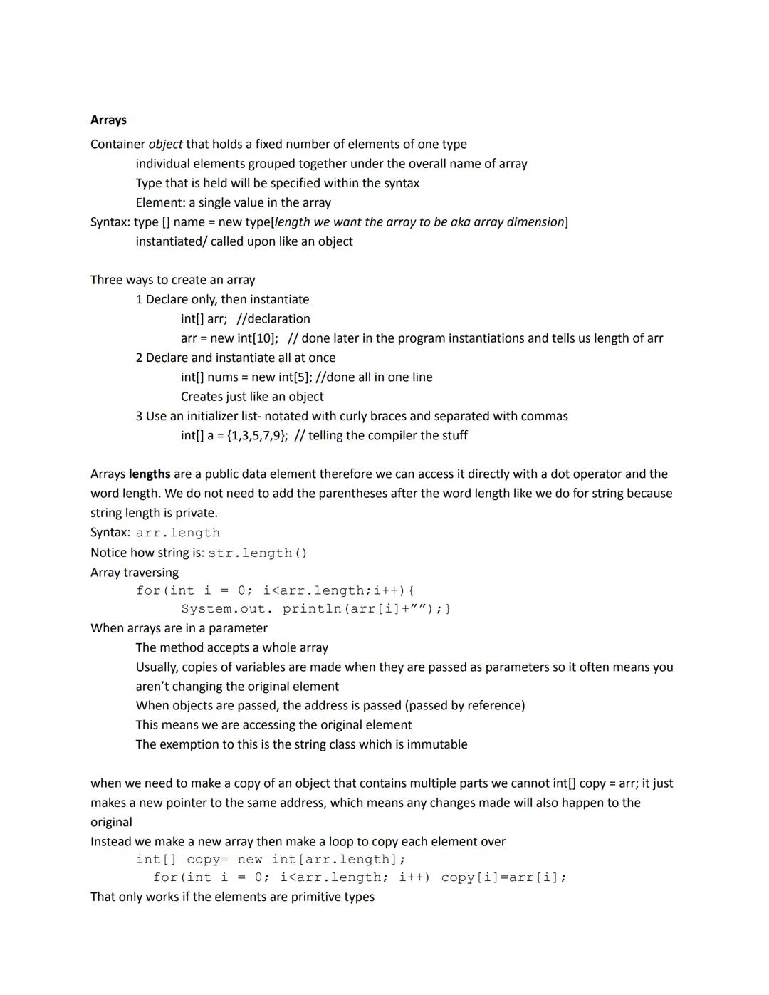 Arrays

Container object that holds a fixed number of elements of one type
individual elements grouped together under the overall name of ar