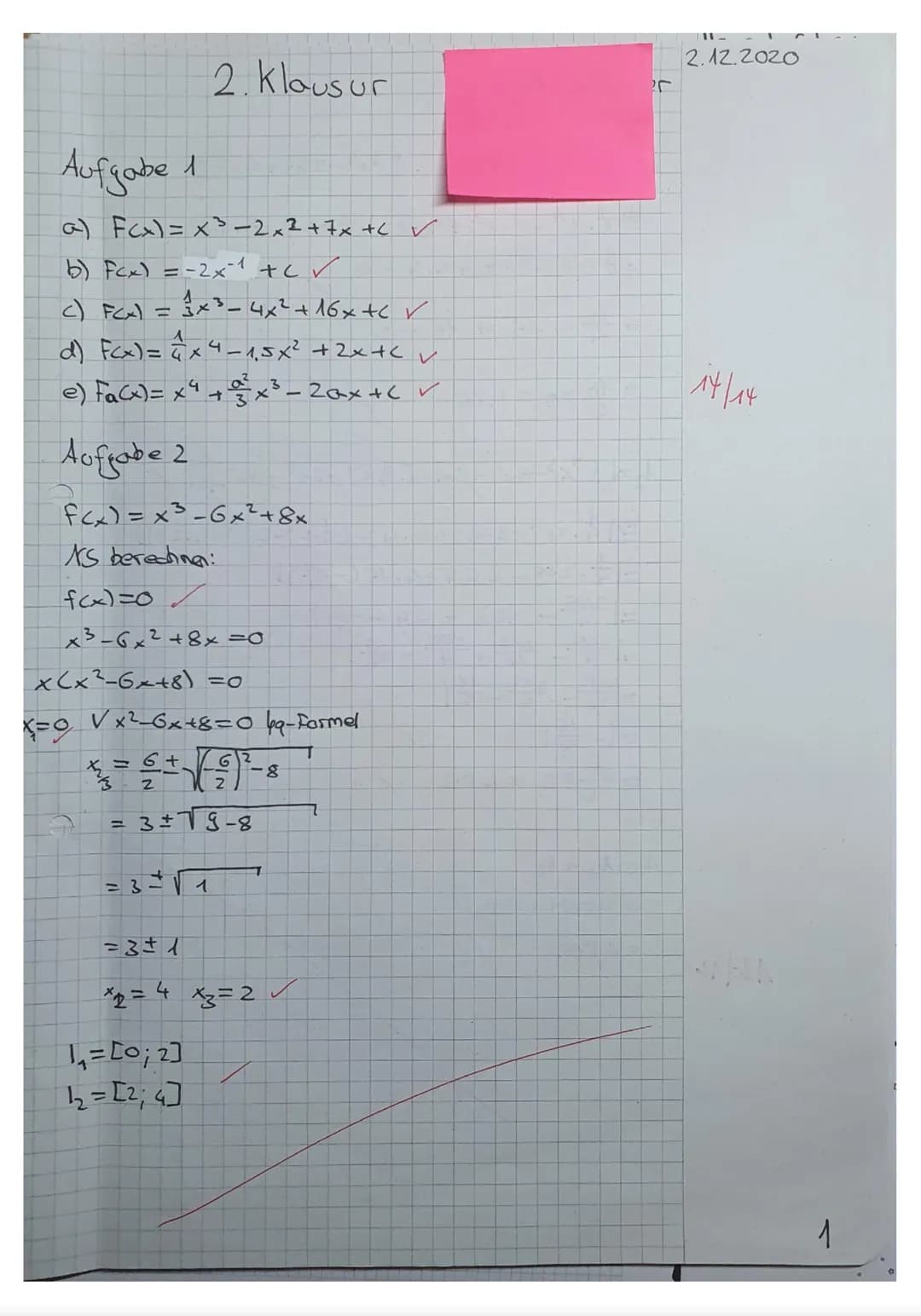 LK Mathematik Q1
2. Klausur
Name
.2020

Hilfsmittelfreier-Teil
maximale Bearbeitungsdauer 45 Minuten

Aufgabe 1)
Gib die Stammfunktionen an 