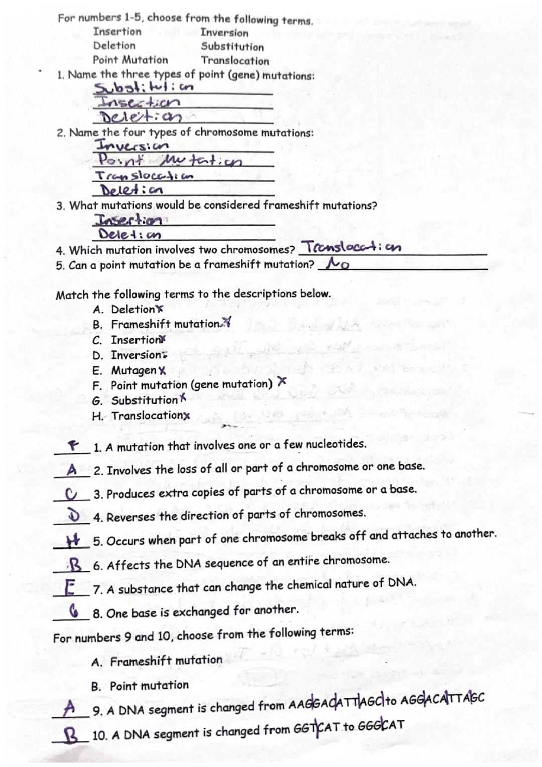 # Mutations Worksheet

Part 1: Gene Mutations

In the chart below, transcribe the DNA sequence into mRNA. Then use the codon
chart (below) t