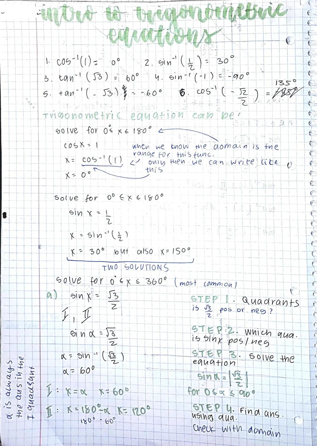 
<p>Trigonometric equations involve finding the value of an angle within a specific range that satisfies a given trigonometric function. The
