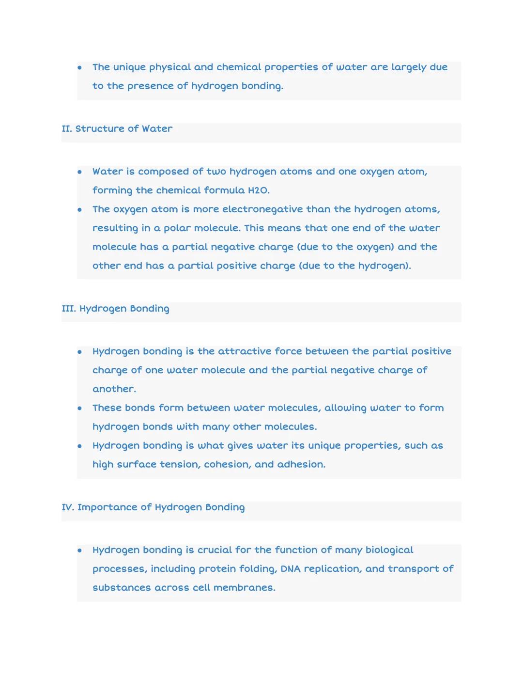 # 1.1 Structure of Water and

Hydrogen Bonding

polar covalent bond

S+ I
H

I. Introduction

δ

Η δ

Hf
H
H

St

S-

hydrogen bond

St - Wa