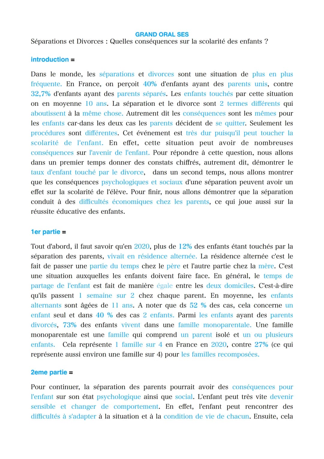 # GRAND ORAL SES
Séparations et Divorces: Quelles conséquences sur la scolarité des enfants?

introduction =

Dans le monde, les séparations