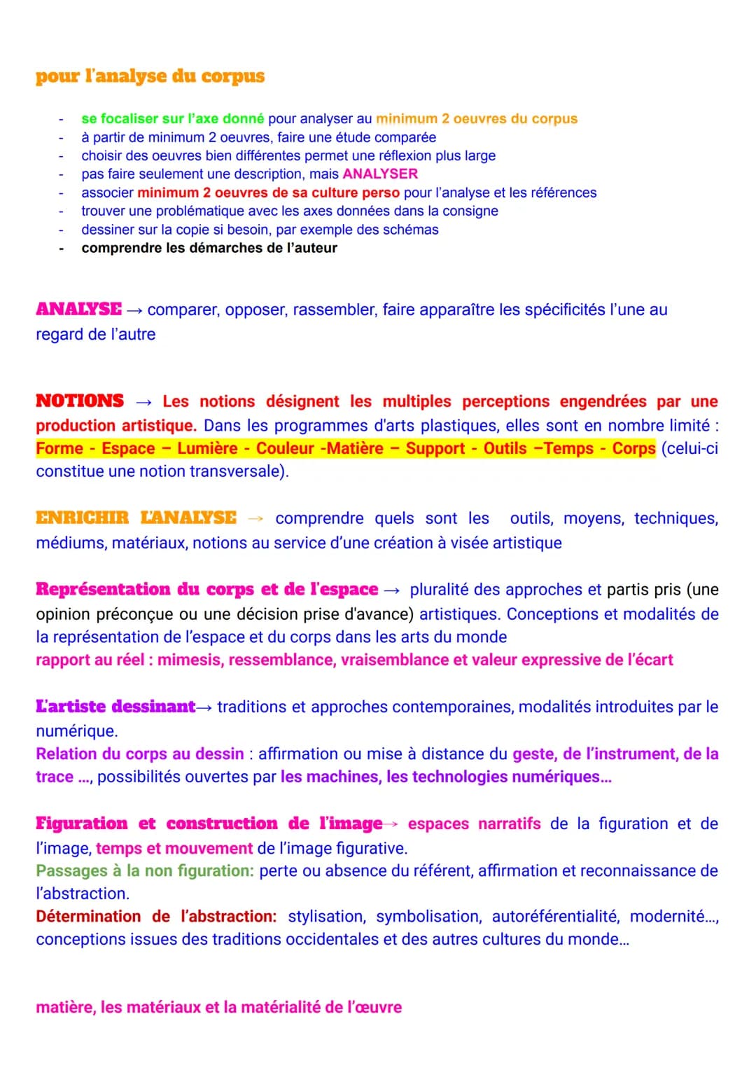 pour l'analyse du corpus
- se focaliser sur l'axe donné pour analyser au minimum 2 oeuvres du corpus
- à partir de minimum 2 oeuvres, faire 