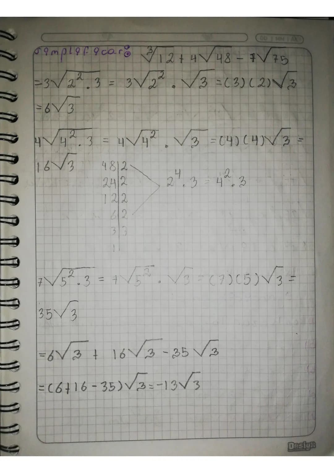 DD IMMIAA
S
02/04/24
Simplificación de Rodicales
Simplificar un radical es expresar-
→lo en su forma más simple, un
radical esta samplepicad