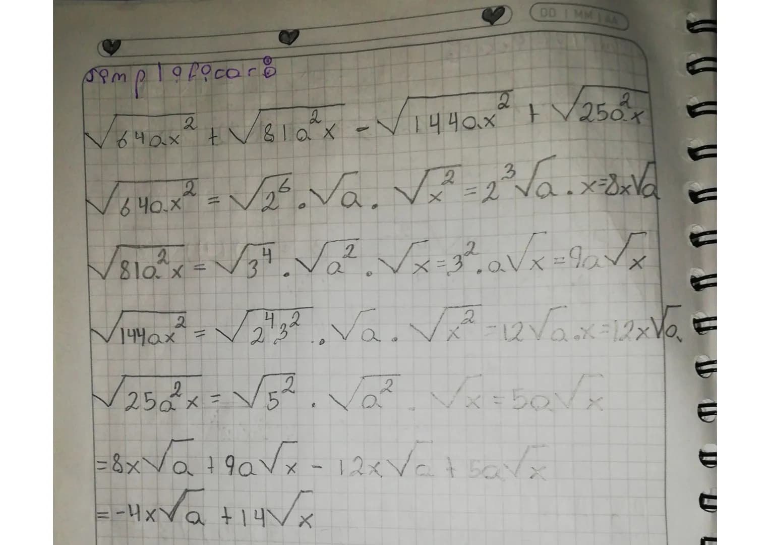DD IMMIAA
S
02/04/24
Simplificación de Rodicales
Simplificar un radical es expresar-
→lo en su forma más simple, un
radical esta samplepicad