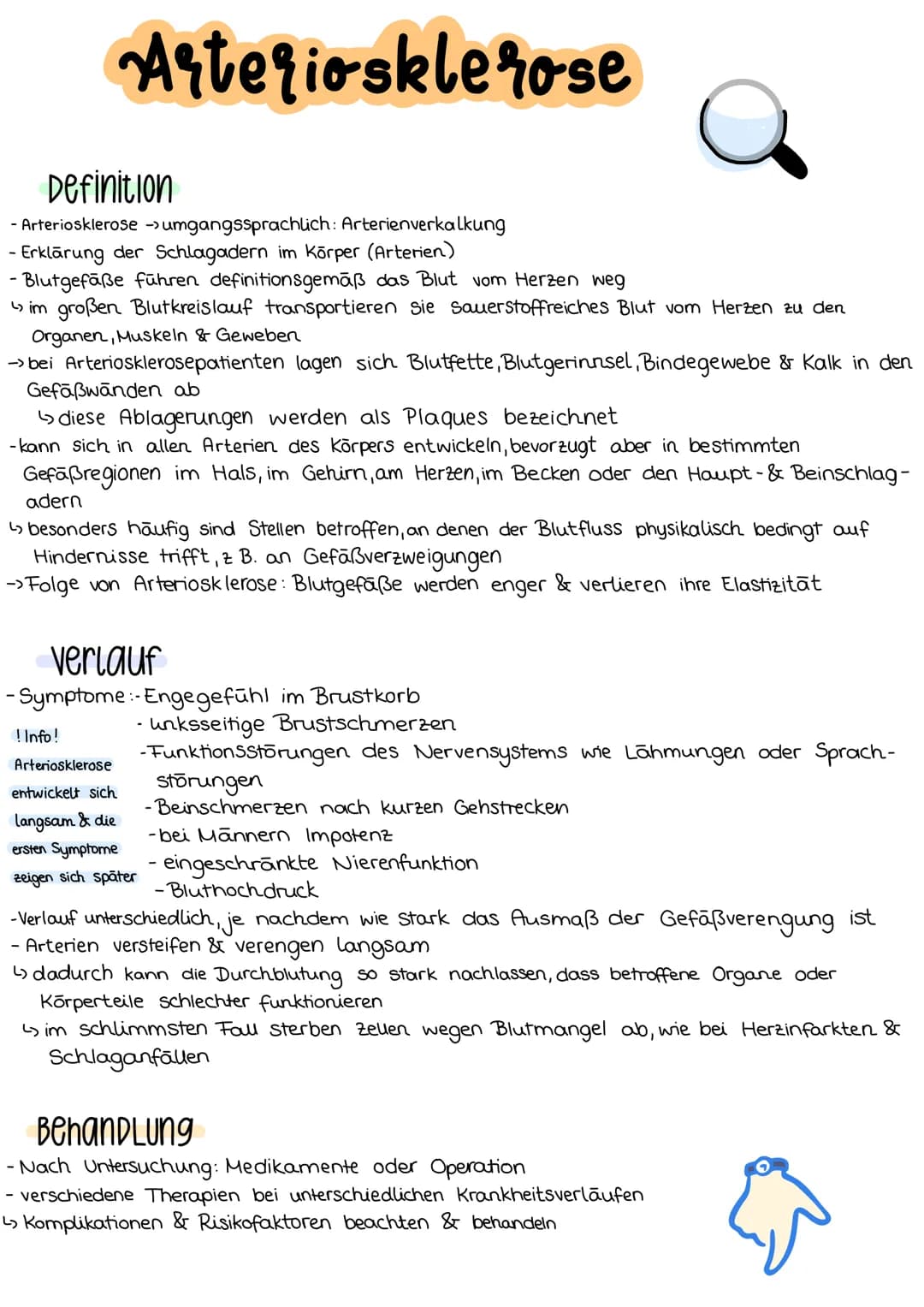 # Arteriosklerose

Definition
- Arteriosklerose umgangssprachlich: Arterienverkalkung
- Erklärung der Schlagadern im Körper (Arterien)
- Blu