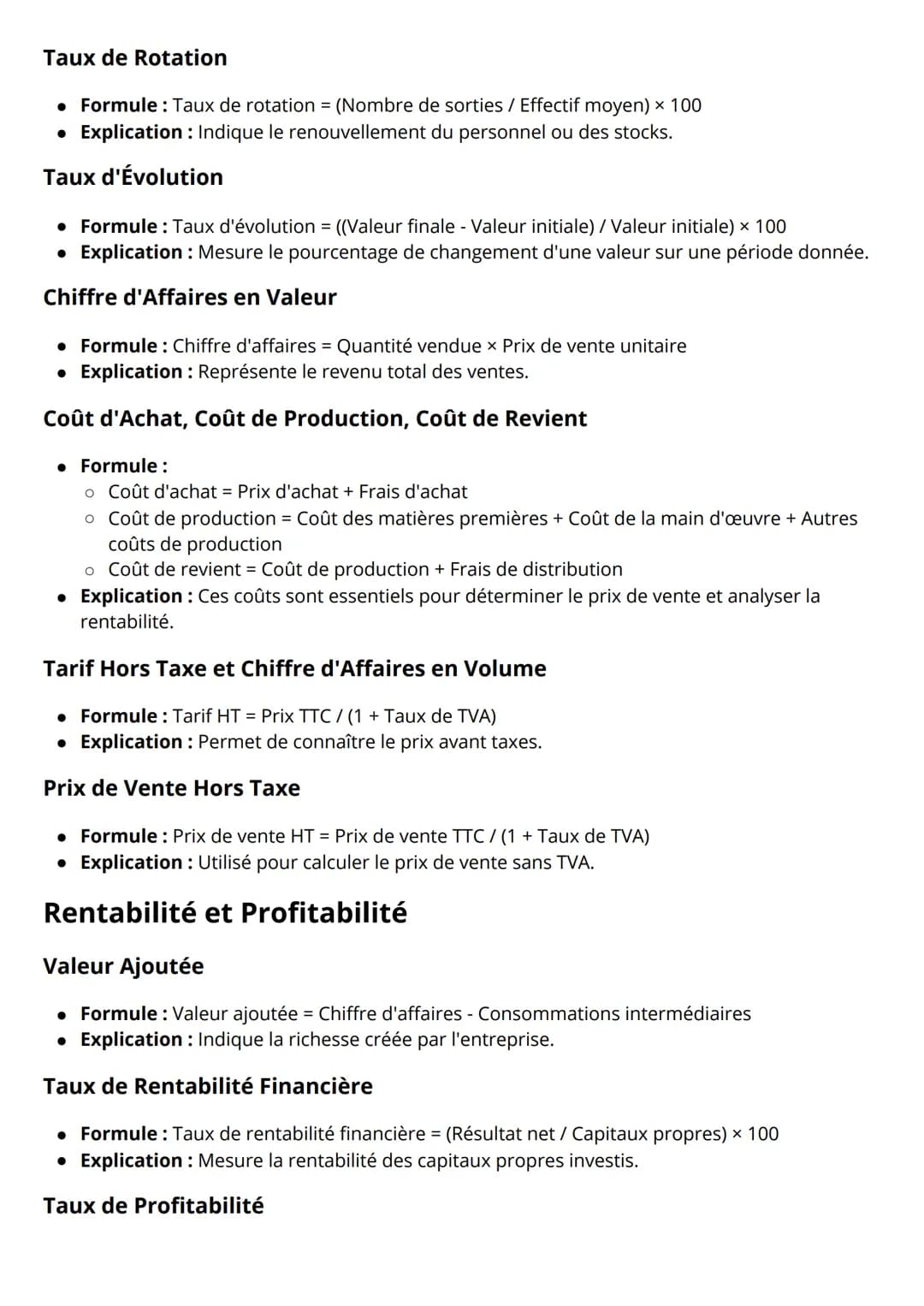 # Fiche de Révision Calculs - Classes
de Première et Terminale STMG

Calculs de Base

Marge Unitaire

* Formule : Marge unitaire = Prix de v