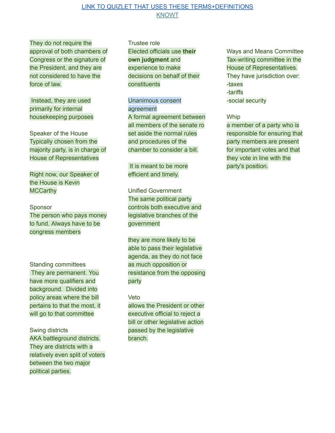 LINK TO QUIZLET THAT USES THESE TERMS+DEFINITIONS
KNOWT

Advice and Consent
When the president appoints
someone, the senate gives
advice and
