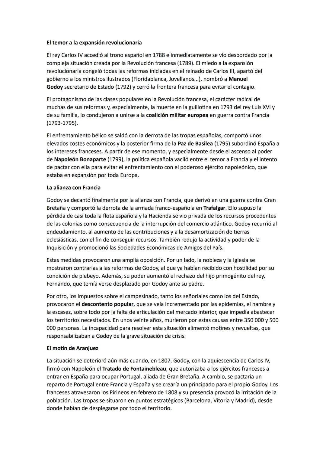 El temor a la expansión revolucionaria
El rey Carlos IV accedió al trono español en 1788 e inmediatamente se vio desbordado por la
compleja 