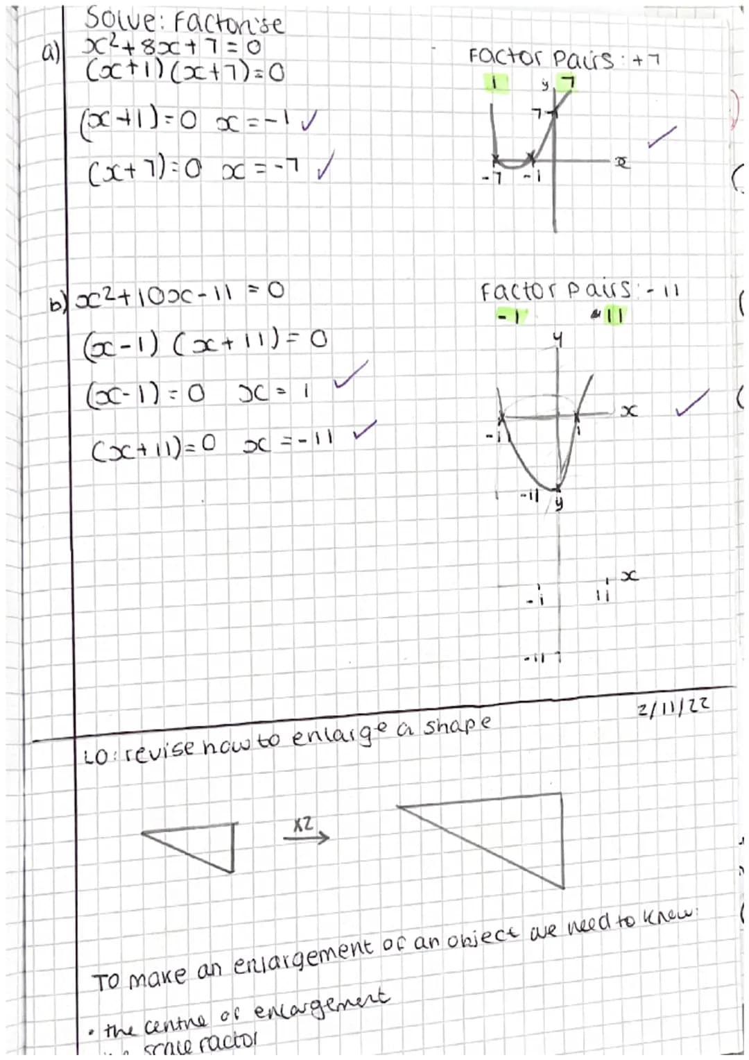 1/11/22
Lo: to be able to solve quadratic equations
starter:
1 factorise!
$x^2+7x+12:$
(x+3) (x+4)
factor pairs: + 12
1
+12
2
6
3
4
2$x^2-12