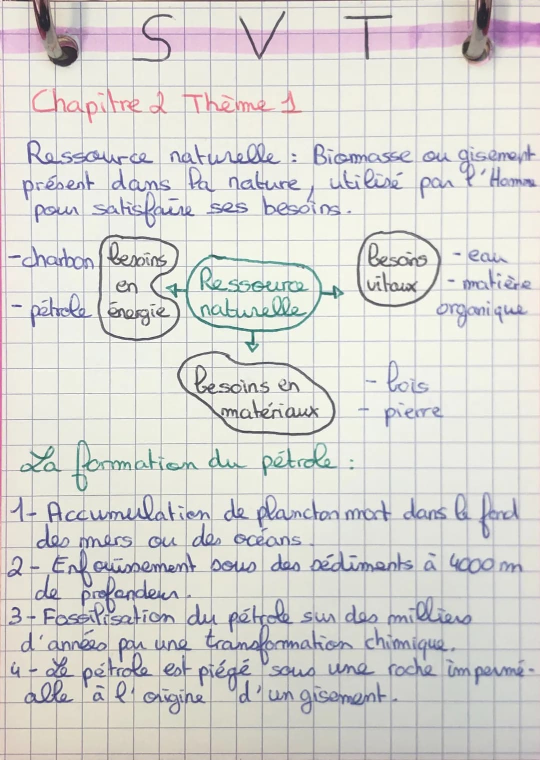 Chapitre 2 Thème 1

Ressource naturelle: Biomasse ou gisement
présent dans la nature, utilisé par l'Homme
pour satisfaire ses besoins.

-Cha