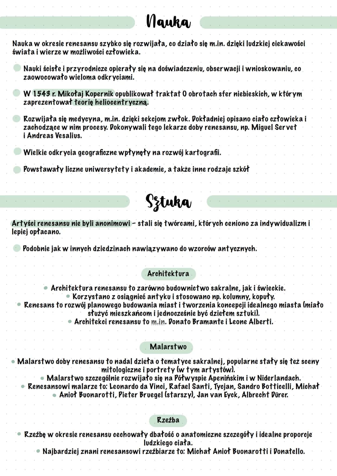 # Renesans

## Renesans - charakterystyka

Renesans to okres, którego nazwa nawiązuje do zainteresowania się kulturą antyczną - jej
odrodzen