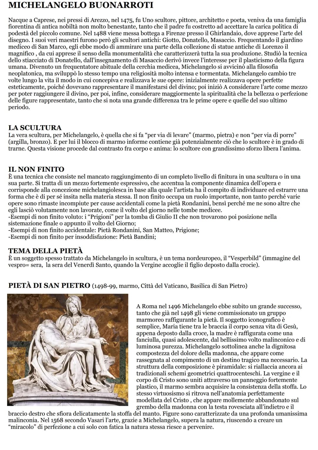 # MICHELANGELO BUONARROTI

Nacque a Caprese, nei pressi di Arezzo, nel 1475, fu Uno scultore, pittore, architetto e poeta, veniva da una fam