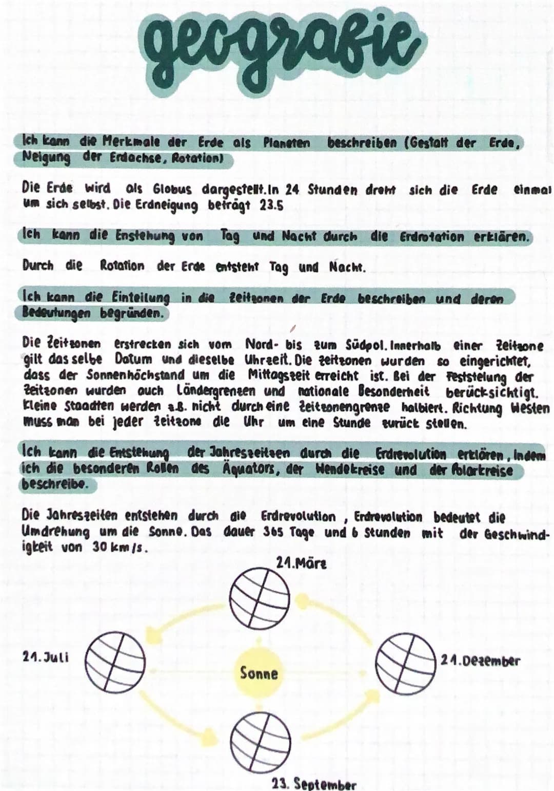 # geografie

Ich kann die Merkmale der Erde als Planeten beschreiben (Gestalt der Erde,
Neigung der Erdachse, Rotation)

Die Erde wird als G