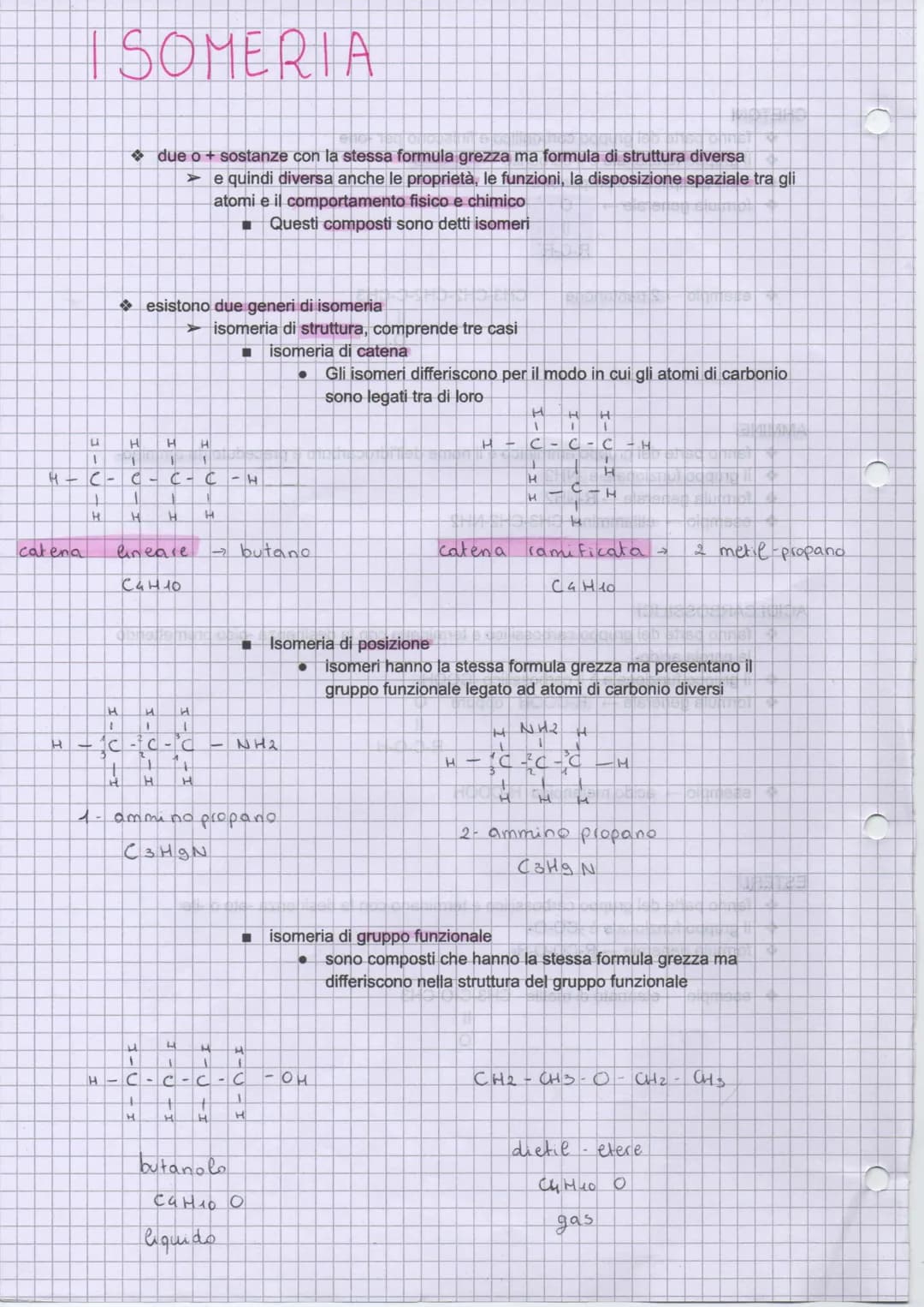 # ISOMERIA

◆ due o + sostanze con la stessa formula grezza ma formula di struttura diversa

➤ e quindi diversa anche le proprietà, le funzi