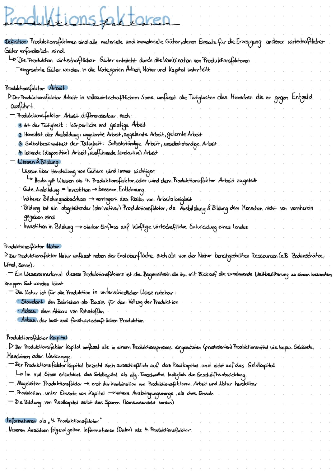 # Produktions faktoren

Definition: Produktionsfaktoren sind alle materielle und immaterielle Güter, deren Einsatz für die Erzeugung anderer
