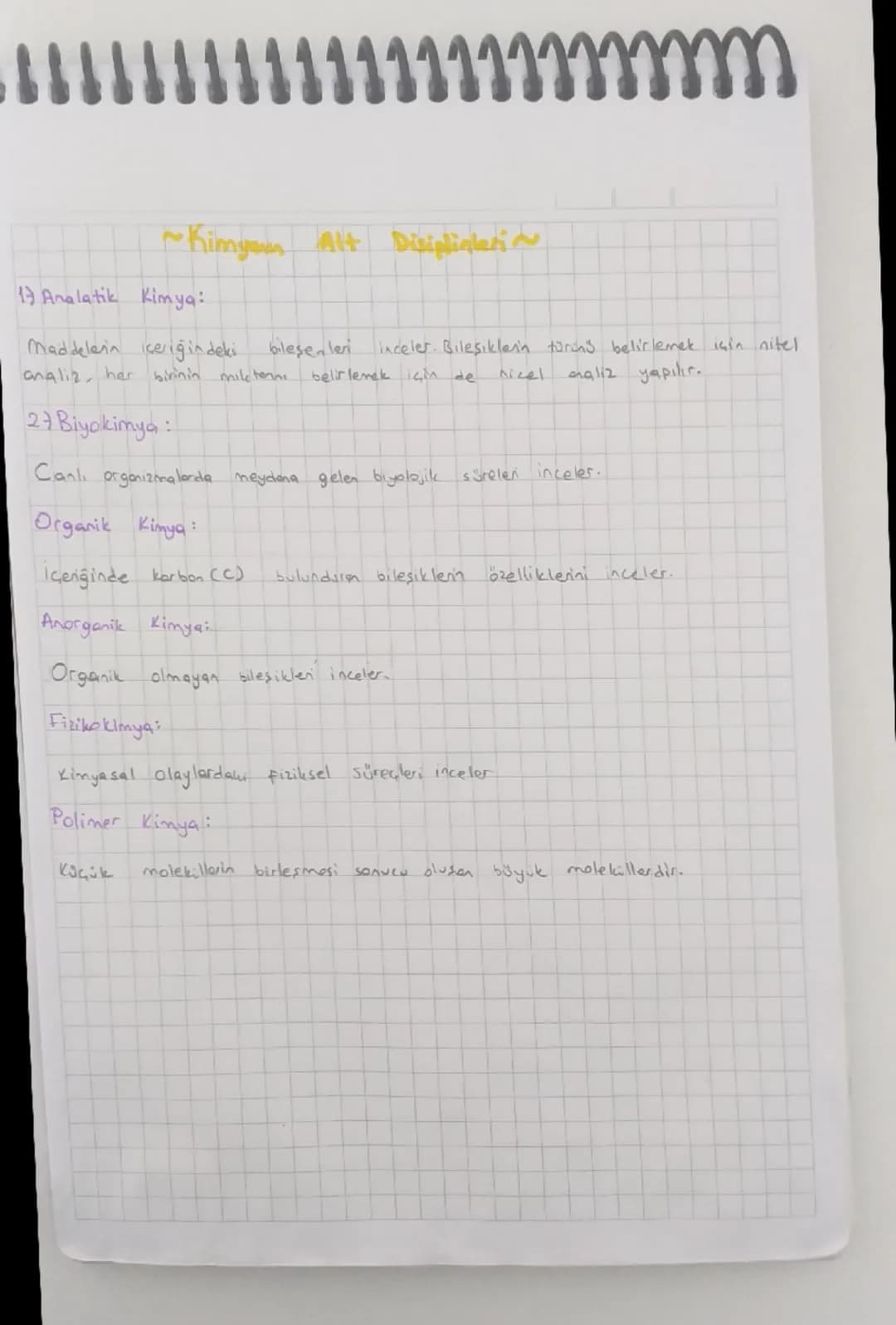 .................

~Kimyom Alt Disiplinlerin

Analatik Kimya:
Maddelerin içeriğindeki bileşenleri inceler. Bileşiklenin türing belirlemek iç