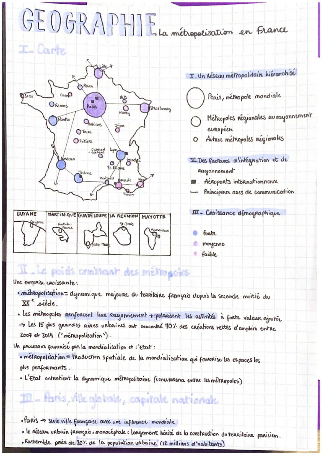 GEOGRAPHIE
La métropolisation
en France
I Carte

Wille

Roven
Barst
Cas
ORemes
Panis

Strasboury
Narico Osaléans

Tovas
Poitiers
Bondeau
Tor