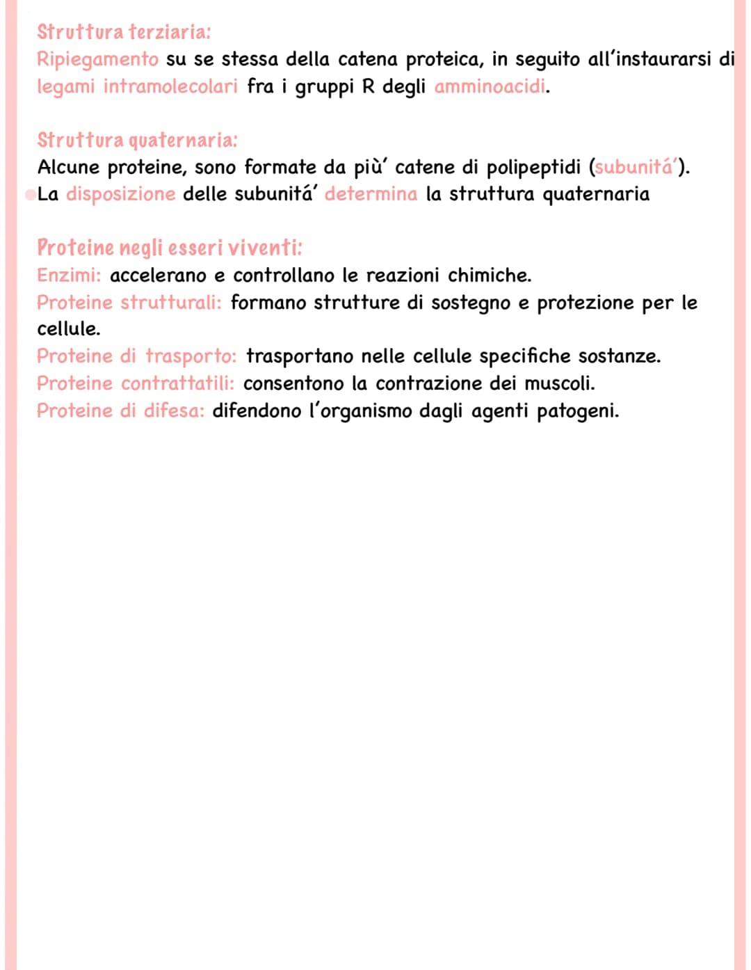 # Proteine

Polimeri formati dall'unione di singoli monomeri, gli amminoacidi.

Amminoacidi

In natura ne esistono di 20 tipi

•Molecole org
