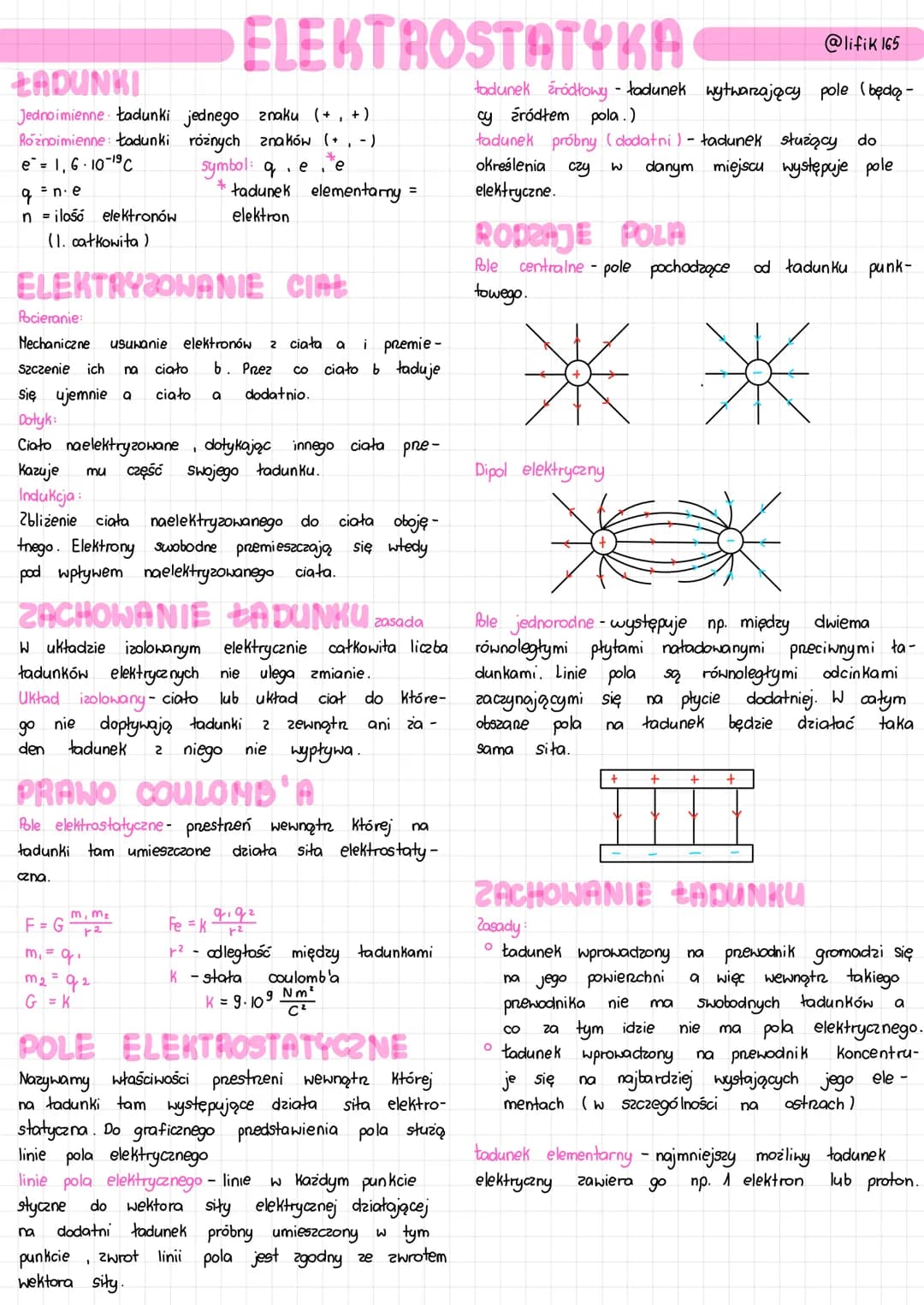 
<h2>Ładunki</h2>
<p>Jednoimienne ładunki mają ten sam znak (+ +), natomiast różnoimienne mają różne znaki (+,-). Wartość ładunku elementarn