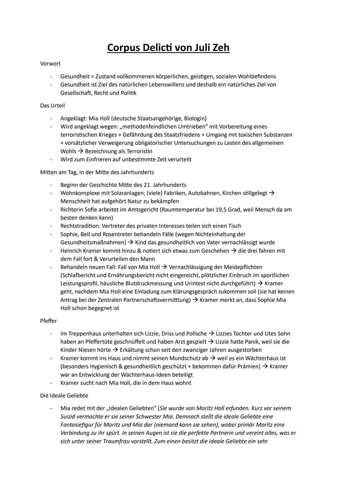# Corpus Delicti von Juli Zeh

Vorwort

- Gesundheit = Zustand vollkommenen körperlichen, geistigen, sozialen Wohlbefindens
- Gesundheit ist