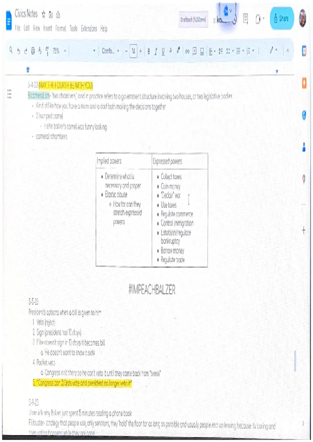 Civics Notes
File Edit View Insert Format Tools Extensions Help
95475%.
Comfo-14+ BILA
Legislative Branch
Now effective is the Legislative b