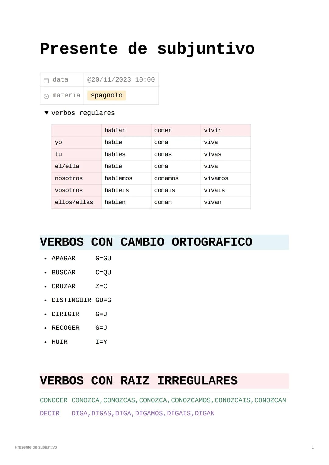 # Presente de subjuntivo


data @20/11/2023 10:00




materia spagnolo



▼ verbos regulares

|          | hablar    | comer    | vivir   |
