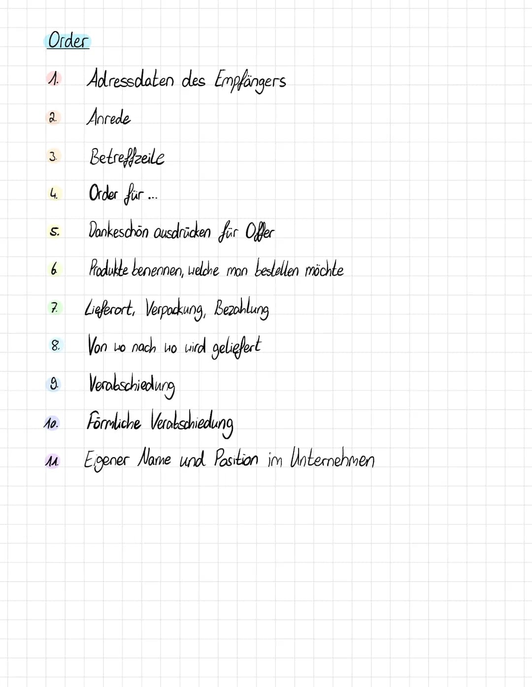# Enquiry

1. Adressdaten des Empfängers
2. Anrede
3. Betreffzeile
4. Einleitende kurze Information woher man das Unternehmen kennt
5. Kurze