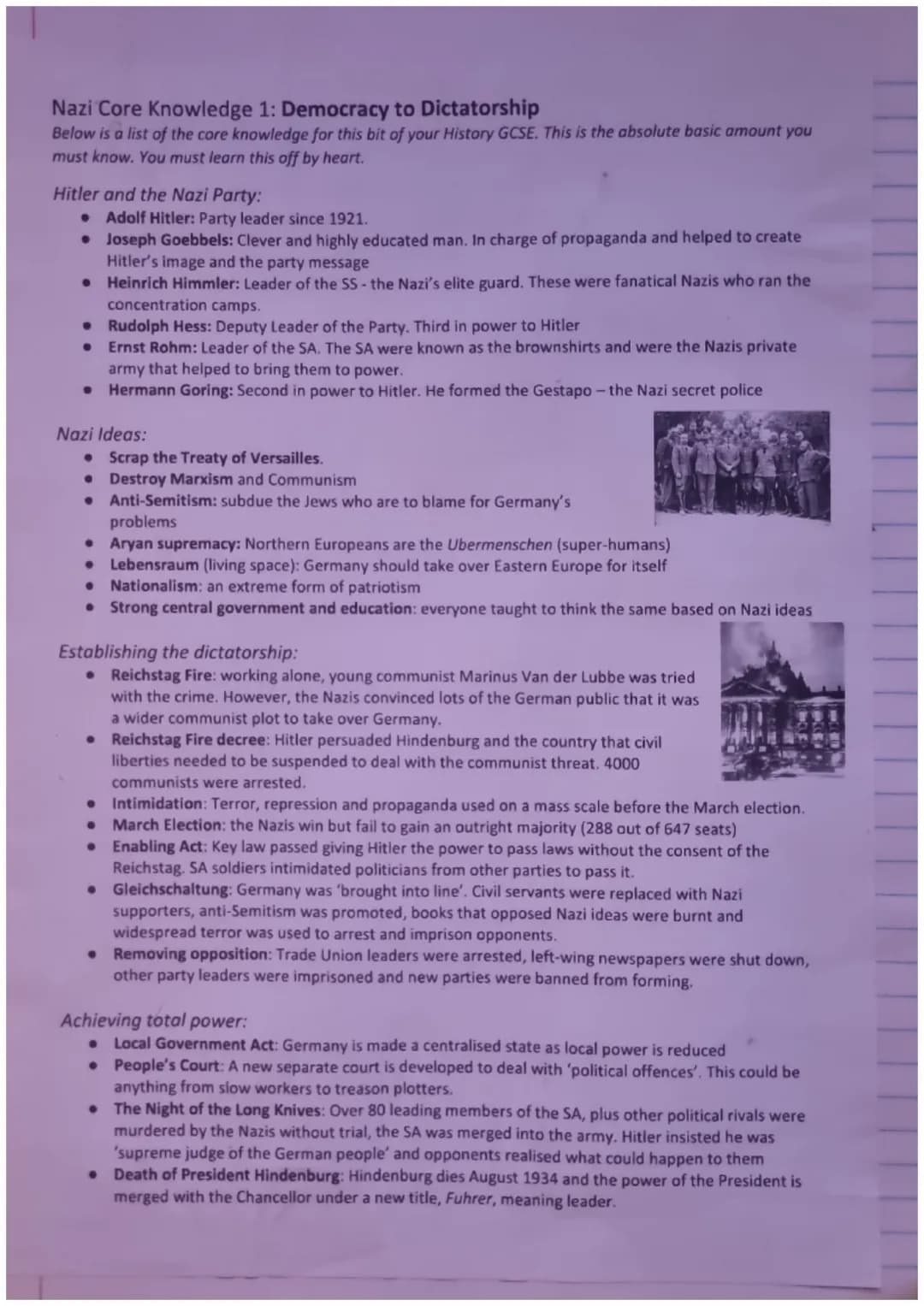 # Nazi Core Knowledge 1: Democracy to Dictatorship
Below is a list of the core knowledge for this bit of your History GCSE. This is the abso