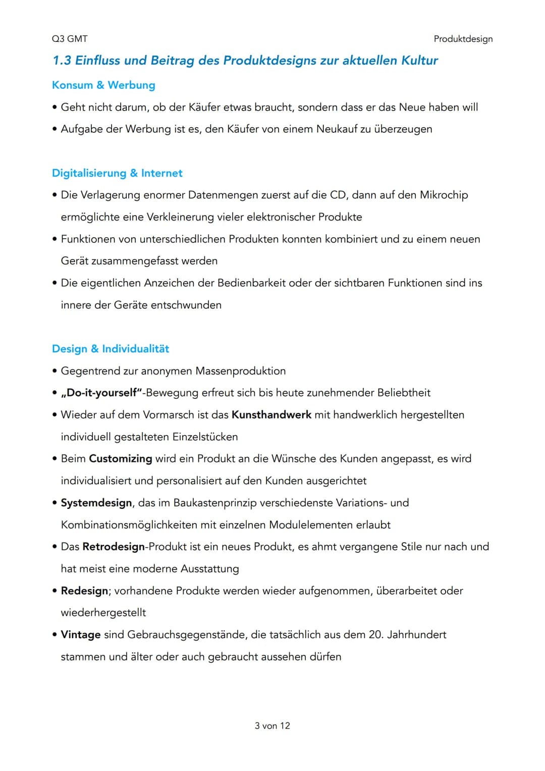 Q3 GMT

Produktdesign

# Q3 - Produktdesign

1. Designtheorie

1. Produktanalyse & Funktionsebenen
2. Design aus Konsumentensicht
3. Einflus