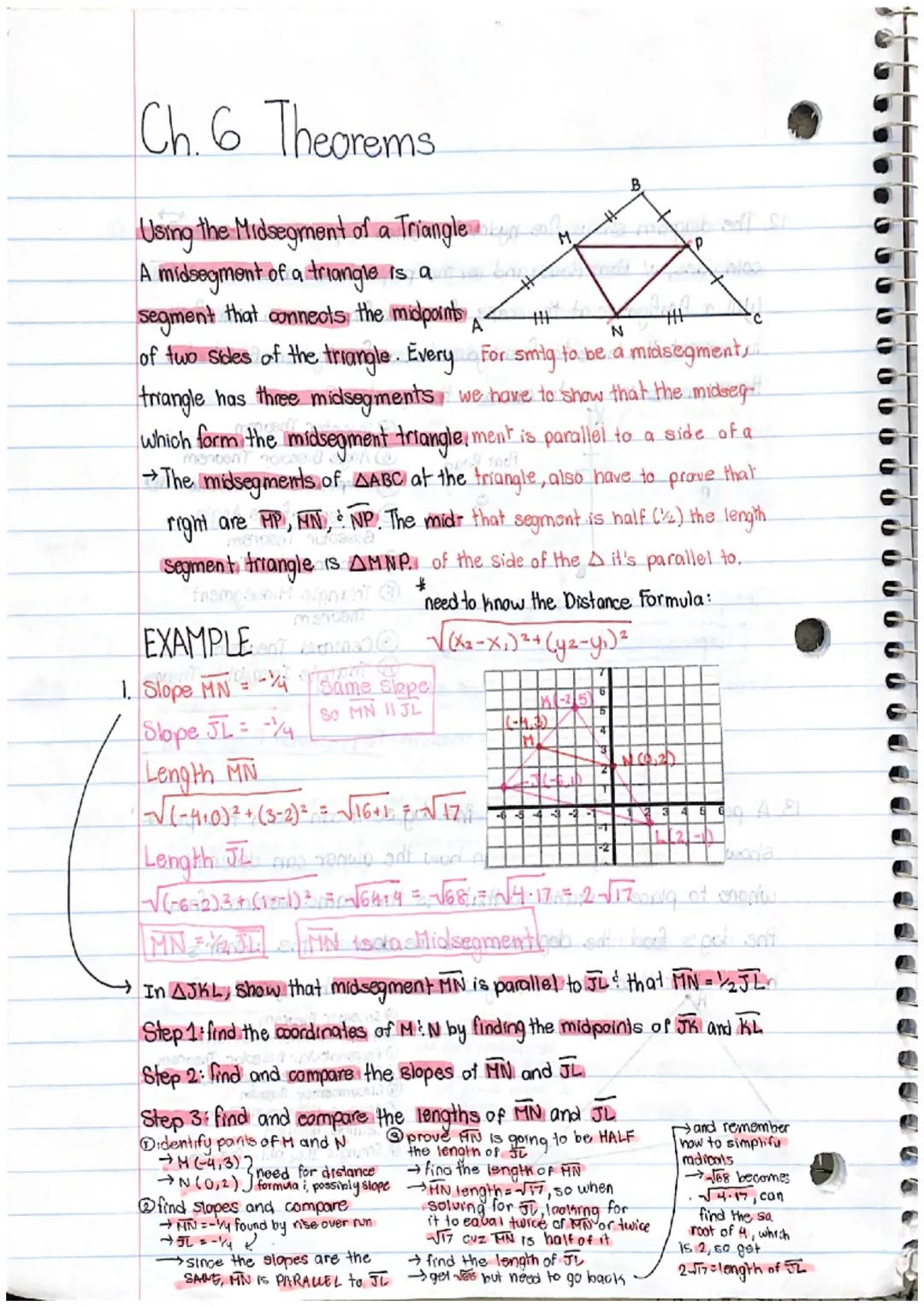 # Ch. 6 Theorems

Using the Midsegment of a Triangle
A midsegment of a triangle is a
segment that connects the midpoints A
M
P
N
111
C
of tw