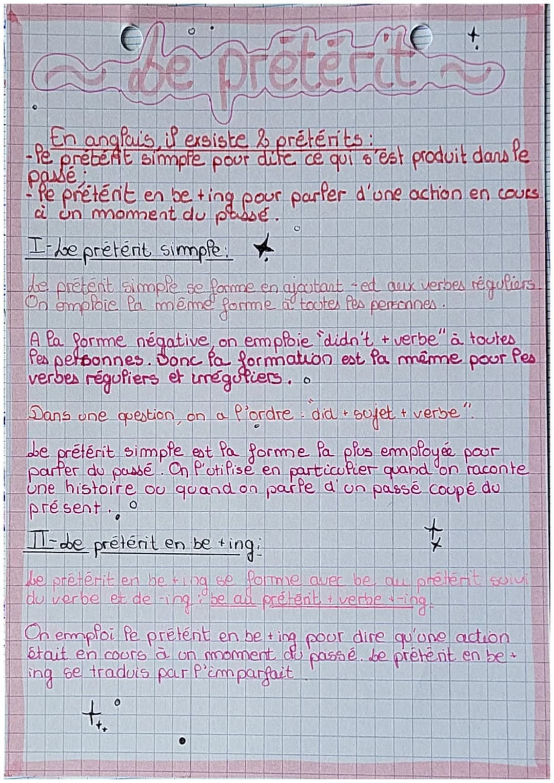 # de preterit

En anglais, is exsiste & prétéríts:
-Pe prébent simple pour dife, ce qui s'est produit dans le
Passereben
passé
- Pe prétérit