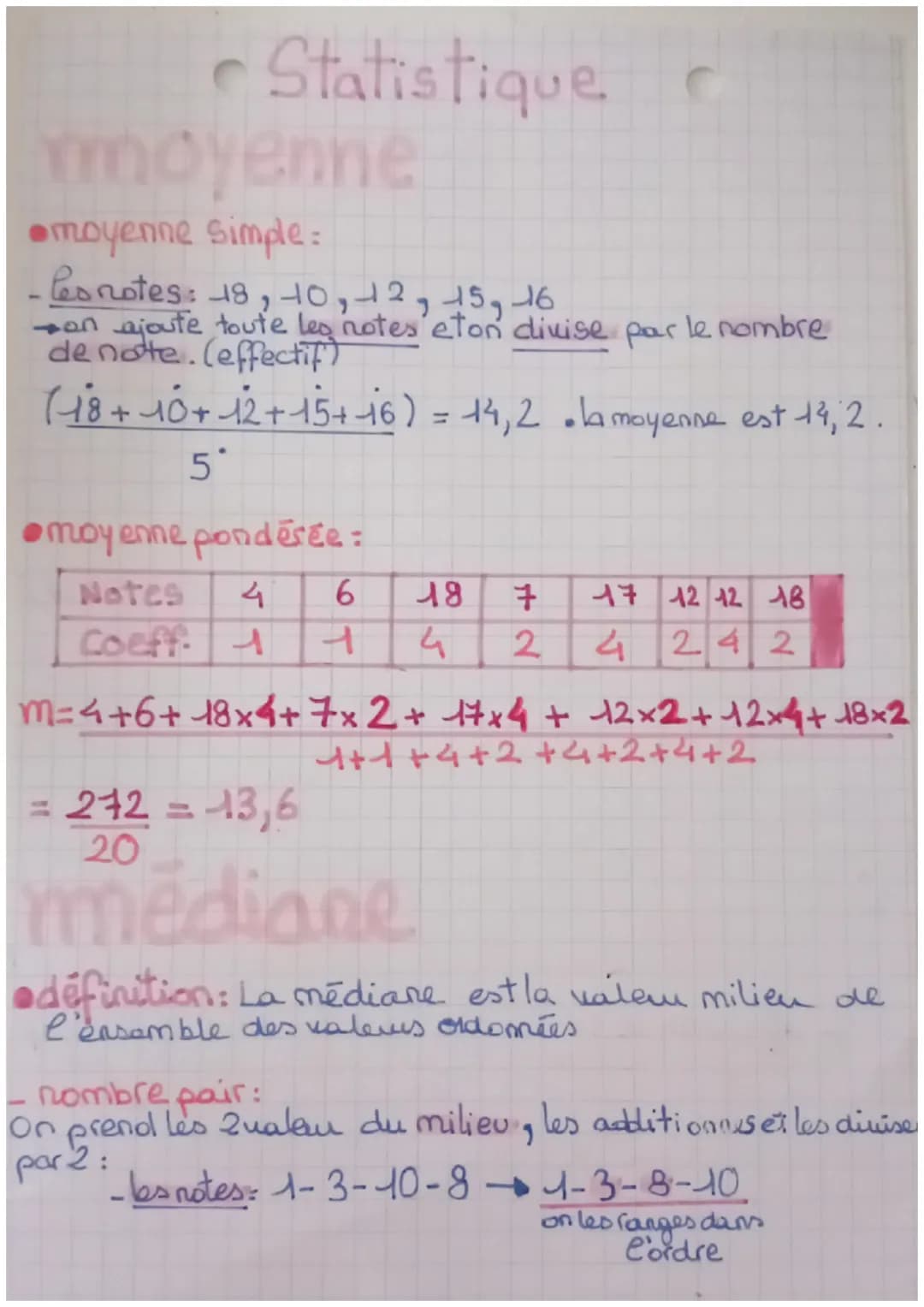 # Statistique

moyenne

moyenne simple:

- Conotes: 18, -10, -12, -15, -16

on ajoute toute les notes eton divise par le nombre
de note. (ef