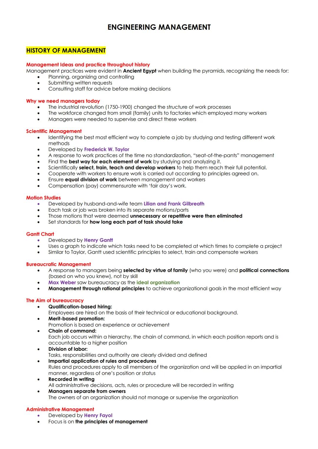 # ENGINEERING MANAGEMENT

# HISTORY OF MANAGEMENT

Management Ideas and practice throughout history

Management practices were evident in An