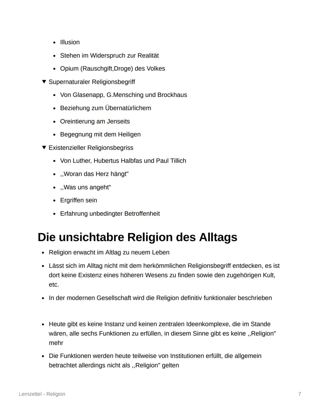 # Lernzettel - Religion

Religionsbegriffe

▼ Substanzieller Religionsbegriff

*   Bestimmt Religion von ihrem Wesen her.

*   Es gibt den B