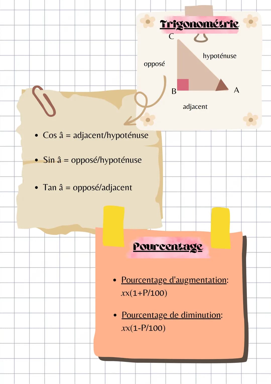 # Formules de maths
pour le Brevet

Racine carré

*   √ax√b=√axb
*   √a÷√b=√a ÷b
*   √a² =a

Propriété de
Pythagore
AB2=AC2=BC2
A

Tdentités