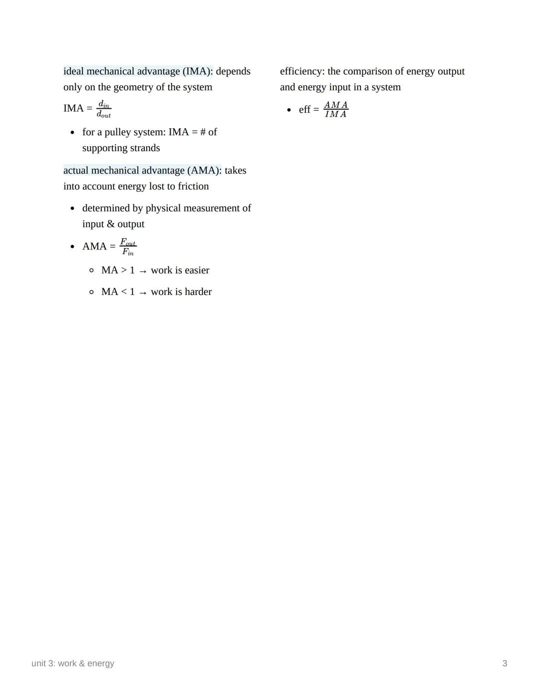 unit 3: work & energy

work
work (scalar) = F. x. cos0
To do work:

- there must be a force acting on the object
- the object must be displa