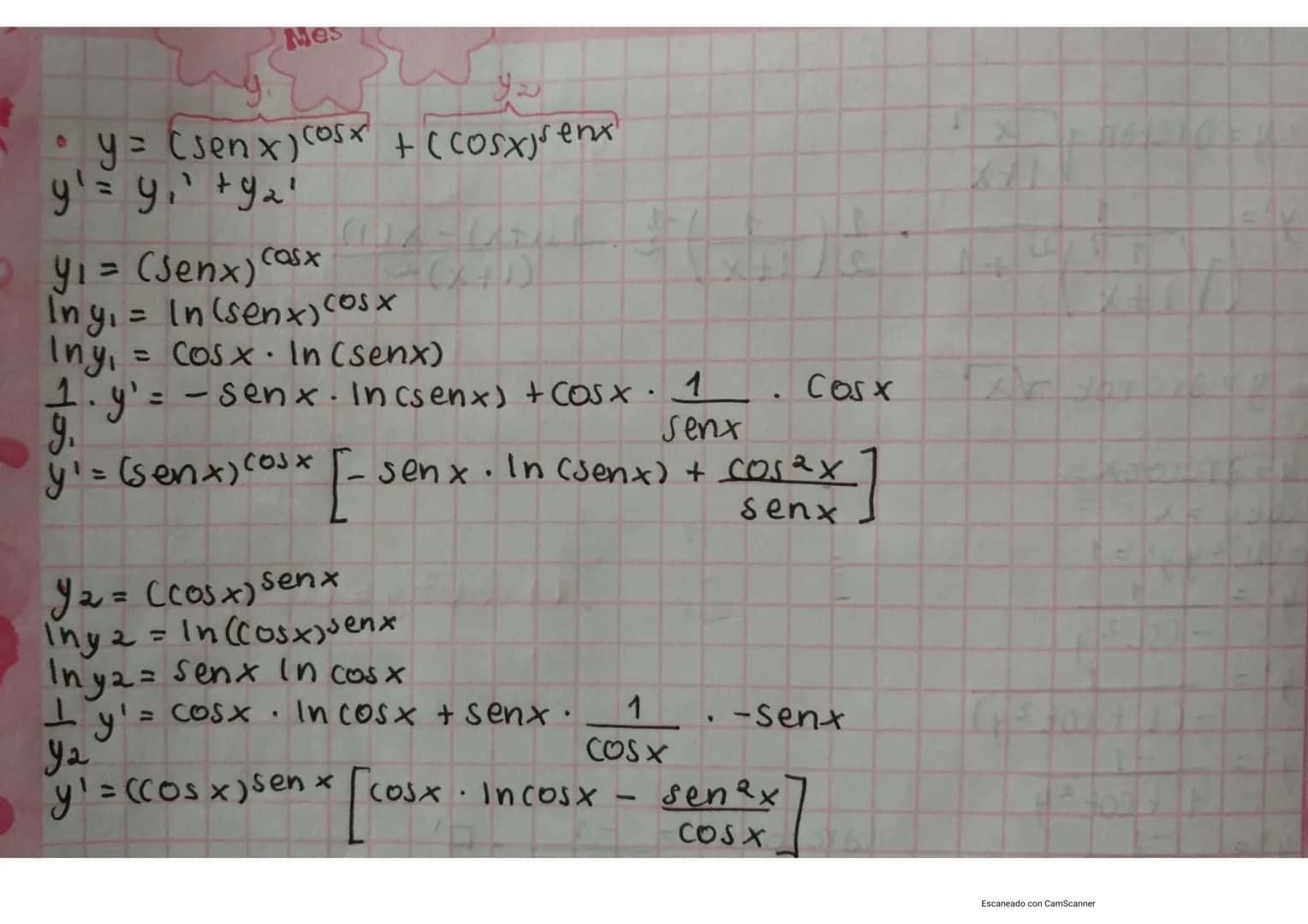 Dia
Mes
Año
* y = arcsenx
y=?
Seny=x
Cosy y' = 1
y'=$\\frac{1}{cosy}$
y'=$\\frac{1}{\\sqrt{1-sen^2y}}$
y'=$\\frac{1}{\\sqrt{1-x^2}}$
* y = o