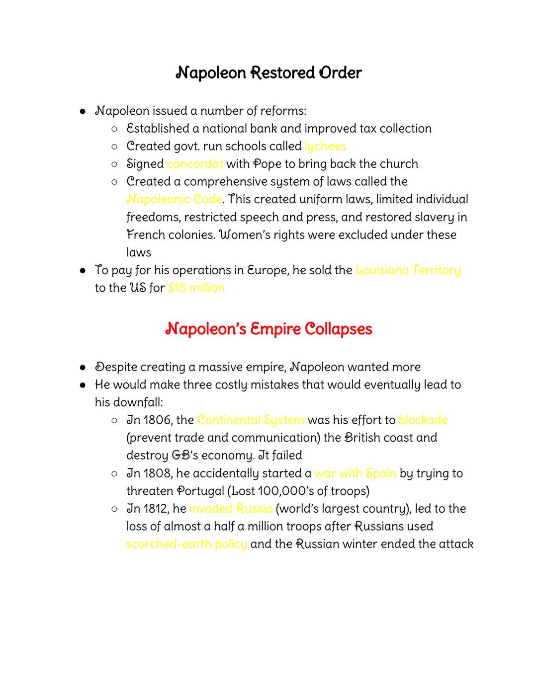 # History Notes

Colors:
Green-Vocabulary
Yellow-Fill-in, Multiple Choice, and True and False (T and F) Answers
Red-Essay Material

## Ch. 8
